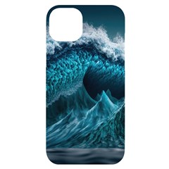 Tsunami Waves Ocean Sea Water Rough Seas Blue Iphone 14 Plus Black Uv Print Case by Wegoenart