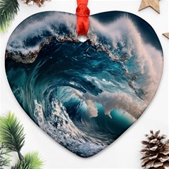 Tsunami Waves Ocean Sea Water Rough Seas Ornament (Heart)