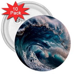 Tsunami Waves Ocean Sea Water Rough Seas 3  Buttons (10 Pack)  by Wegoenart