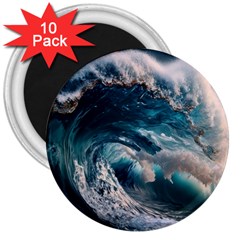 Tsunami Waves Ocean Sea Water Rough Seas 3  Magnets (10 Pack)  by Wegoenart