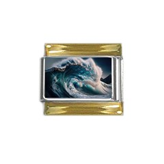 Tsunami Waves Ocean Sea Water Rough Seas Gold Trim Italian Charm (9mm) by Wegoenart