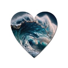 Tsunami Waves Ocean Sea Water Rough Seas Heart Magnet by Wegoenart