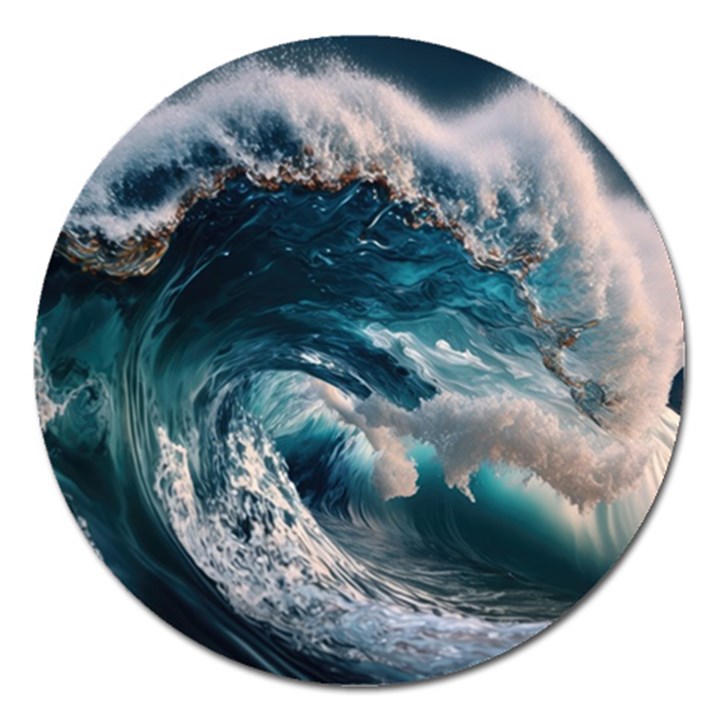 Tsunami Waves Ocean Sea Water Rough Seas Magnet 5  (Round)