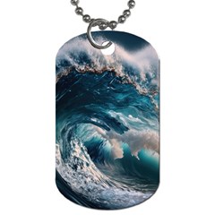 Tsunami Waves Ocean Sea Water Rough Seas Dog Tag (one Side) by Wegoenart