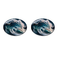 Tsunami Waves Ocean Sea Water Rough Seas Cufflinks (oval) by Wegoenart