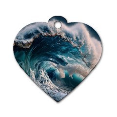 Tsunami Waves Ocean Sea Water Rough Seas Dog Tag Heart (two Sides) by Wegoenart