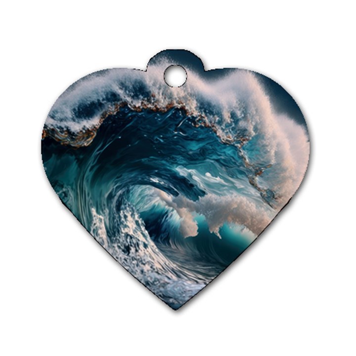 Tsunami Waves Ocean Sea Water Rough Seas Dog Tag Heart (Two Sides)