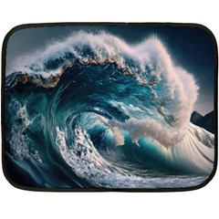 Tsunami Waves Ocean Sea Water Rough Seas Two Sides Fleece Blanket (mini) by Wegoenart