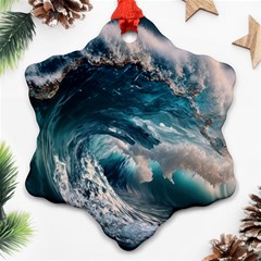 Tsunami Waves Ocean Sea Water Rough Seas Snowflake Ornament (Two Sides)