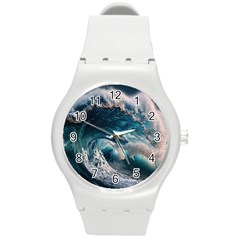 Tsunami Waves Ocean Sea Water Rough Seas Round Plastic Sport Watch (M)