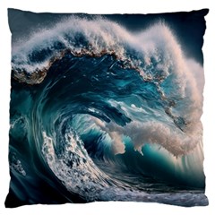 Tsunami Waves Ocean Sea Water Rough Seas Standard Premium Plush Fleece Cushion Case (two Sides) by Wegoenart