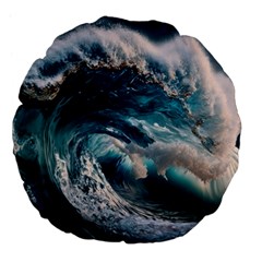 Tsunami Waves Ocean Sea Water Rough Seas Large 18  Premium Flano Round Cushions by Wegoenart