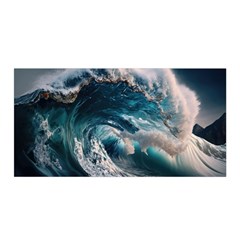 Tsunami Waves Ocean Sea Water Rough Seas Satin Wrap 35  X 70  by Wegoenart