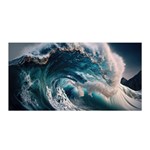 Tsunami Waves Ocean Sea Water Rough Seas Satin Wrap 35  x 70  Front