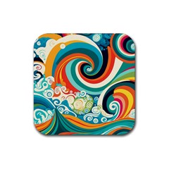 Waves Ocean Sea Abstract Whimsical Abstract Art 2 Rubber Coaster (square) by Wegoenart