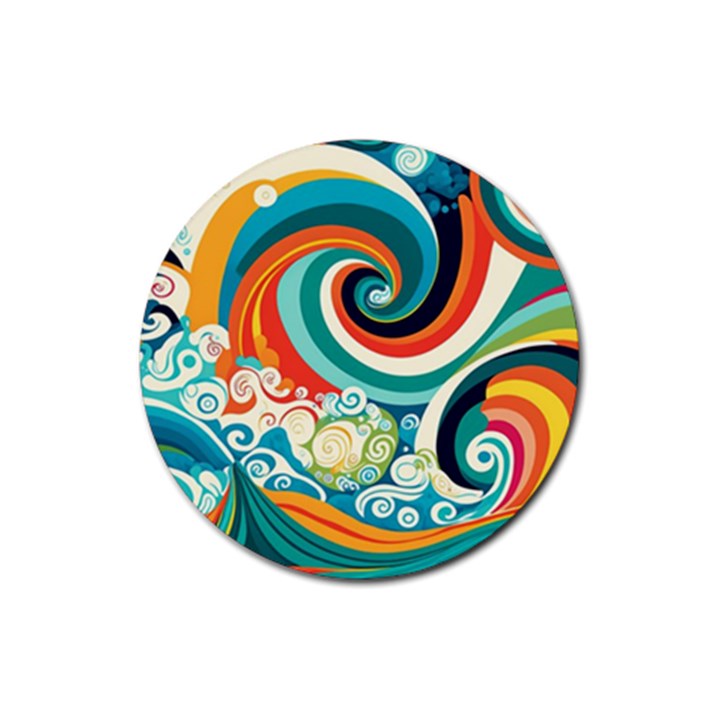 Waves Ocean Sea Abstract Whimsical Abstract Art 2 Rubber Round Coaster (4 pack)