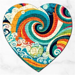 Waves Ocean Sea Abstract Whimsical Abstract Art 2 Jigsaw Puzzle (heart) by Wegoenart