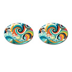 Waves Ocean Sea Abstract Whimsical Abstract Art 2 Cufflinks (oval) by Wegoenart