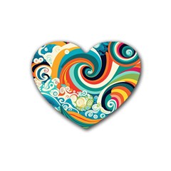 Waves Ocean Sea Abstract Whimsical Abstract Art 2 Rubber Coaster (heart) by Wegoenart