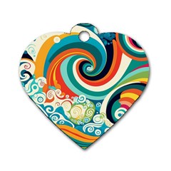 Waves Ocean Sea Abstract Whimsical Abstract Art 2 Dog Tag Heart (one Side) by Wegoenart