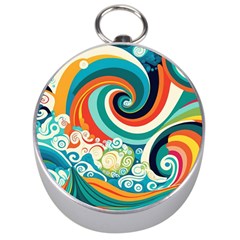 Waves Ocean Sea Abstract Whimsical Abstract Art 2 Silver Compasses by Wegoenart