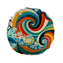 Waves Ocean Sea Abstract Whimsical Abstract Art 2 Standard 15  Premium Flano Round Cushions by Wegoenart