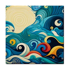 Waves Ocean Sea Abstract Whimsical Abstract Art 5 Tile Coaster by Wegoenart