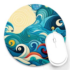 Waves Ocean Sea Abstract Whimsical Abstract Art 5 Round Mousepad by Wegoenart