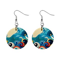 Waves Ocean Sea Abstract Whimsical Abstract Art 5 Mini Button Earrings by Wegoenart