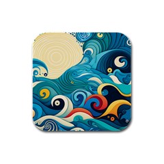 Waves Ocean Sea Abstract Whimsical Abstract Art 5 Rubber Square Coaster (4 Pack) by Wegoenart