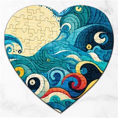 Waves Ocean Sea Abstract Whimsical Abstract Art 5 Jigsaw Puzzle (heart) by Wegoenart