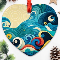 Waves Ocean Sea Abstract Whimsical Abstract Art 5 Heart Ornament (two Sides) by Wegoenart