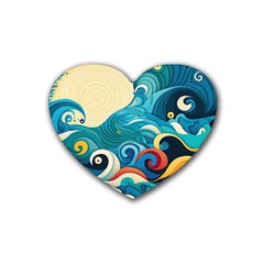 Waves Ocean Sea Abstract Whimsical Abstract Art 5 Rubber Heart Coaster (4 Pack) by Wegoenart