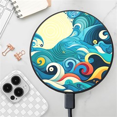 Waves Ocean Sea Abstract Whimsical Abstract Art 5 Wireless Fast Charger(black) by Wegoenart