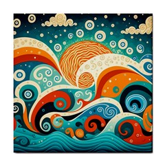 Waves Ocean Sea Abstract Whimsical Abstract Art 4 Tile Coaster by Wegoenart