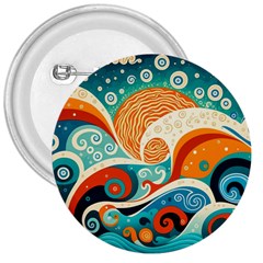 Waves Ocean Sea Abstract Whimsical Abstract Art 4 3  Buttons by Wegoenart