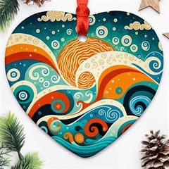 Waves Ocean Sea Abstract Whimsical Abstract Art 4 Ornament (heart) by Wegoenart