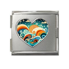 Waves Ocean Sea Abstract Whimsical Abstract Art 4 Mega Link Heart Italian Charm (18mm) by Wegoenart