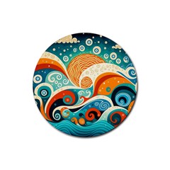 Waves Ocean Sea Abstract Whimsical Abstract Art 4 Rubber Round Coaster (4 Pack) by Wegoenart