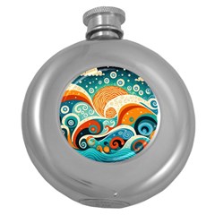 Waves Ocean Sea Abstract Whimsical Abstract Art 4 Round Hip Flask (5 Oz) by Wegoenart