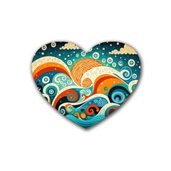 Waves Ocean Sea Abstract Whimsical Abstract Art 4 Rubber Coaster (heart) by Wegoenart