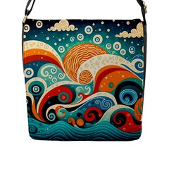 Waves Ocean Sea Abstract Whimsical Abstract Art 4 Flap Closure Messenger Bag (l) by Wegoenart