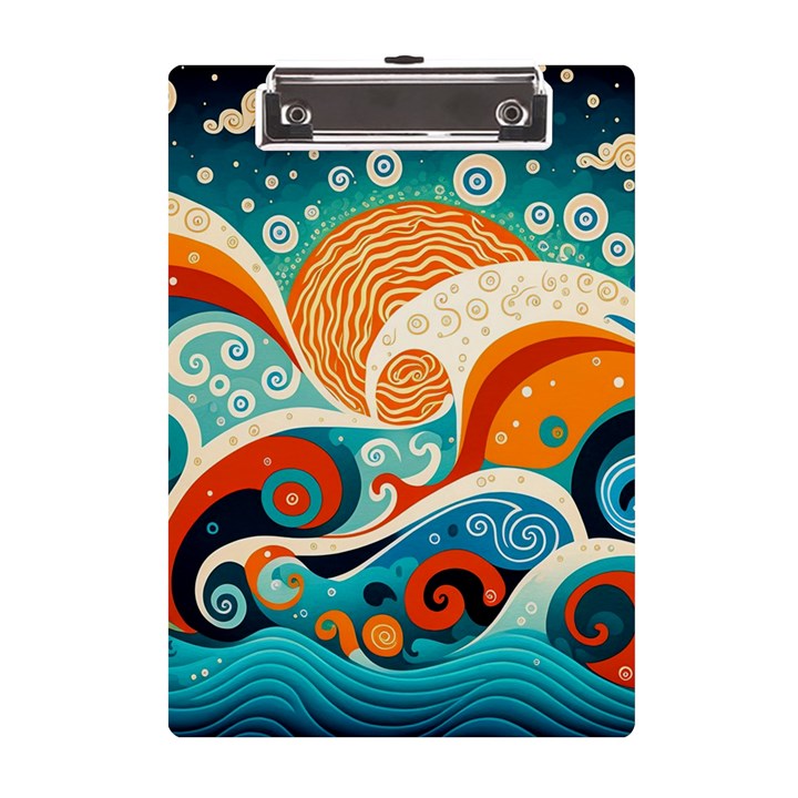 Waves Ocean Sea Abstract Whimsical Abstract Art 4 A5 Acrylic Clipboard