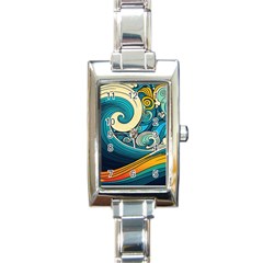 Waves Ocean Sea Abstract Whimsical Abstract Art 3 Rectangle Italian Charm Watch by Wegoenart