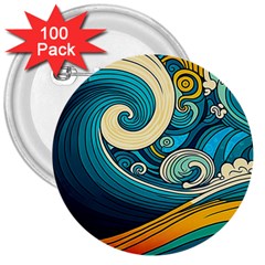 Waves Ocean Sea Abstract Whimsical Abstract Art 3 3  Buttons (100 Pack)  by Wegoenart