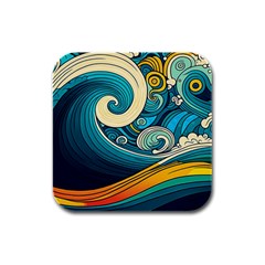 Waves Ocean Sea Abstract Whimsical Abstract Art 3 Rubber Square Coaster (4 Pack) by Wegoenart