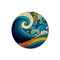 Waves Ocean Sea Abstract Whimsical Abstract Art 3 Rubber Round Coaster (4 Pack) by Wegoenart