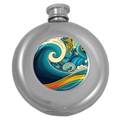 Waves Ocean Sea Abstract Whimsical Abstract Art 3 Round Hip Flask (5 Oz) by Wegoenart