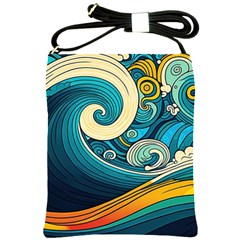 Waves Ocean Sea Abstract Whimsical Abstract Art 3 Shoulder Sling Bag by Wegoenart