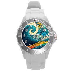 Waves Ocean Sea Abstract Whimsical Abstract Art 3 Round Plastic Sport Watch (l) by Wegoenart